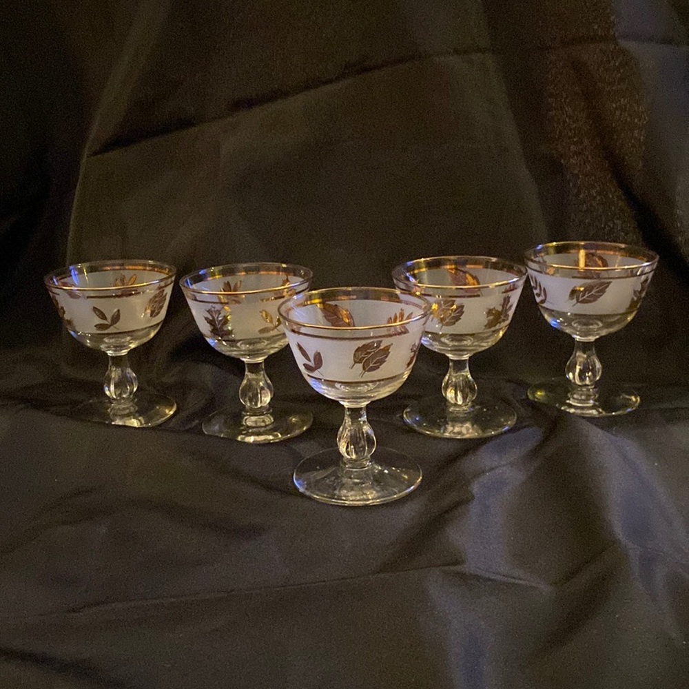 5 Golden Foliage w/Frosted Band by Libbey Glass Company Champagne/tall Sherbet